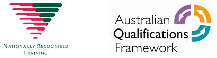 "Nationally Recognised Training logo indicating the course meets Australian government standards for vocational education""Australian Qualifications Framework logo representing alignment with nationally recognised qualification levels"
