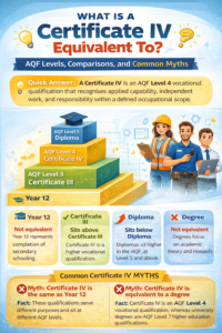 Read more about the article What Is a Certificate IV Equivalent To? AQF Levels, Comparisons, and Common Myths