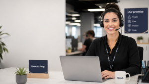 Customer service professional managing communication and operational business tasks.